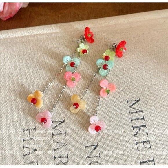 Dopamine Colorful Beaded Tassel Flower Earrings - Picture 1 of 6